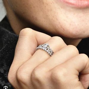 Pandora Princess Tiara Crown Ring Sterling Silver Women’s size 7.5 56